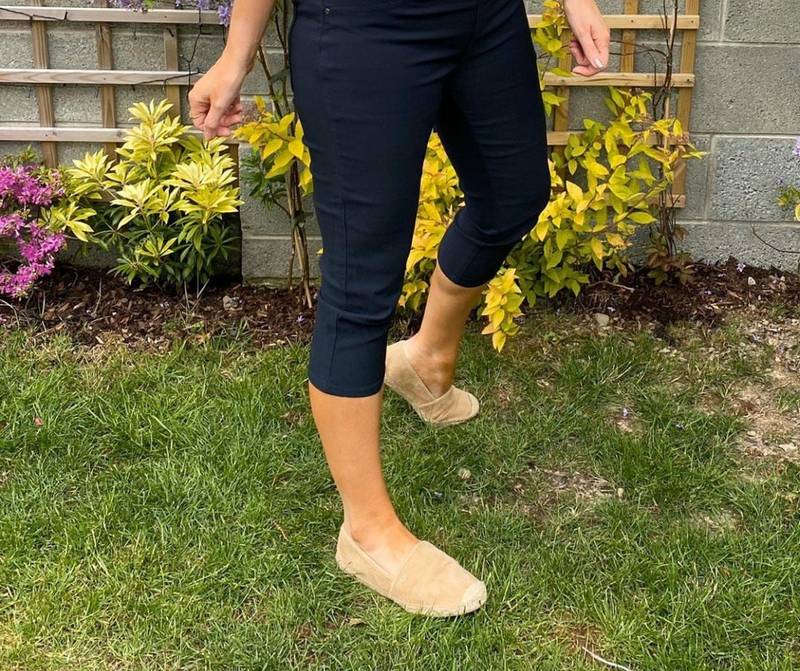 Capri Stretch Pants with High Elastic Waist Navy Freequent