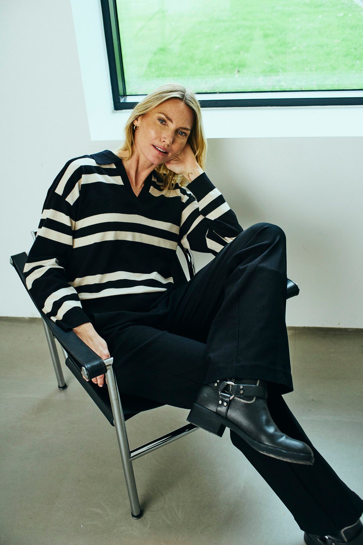 FQFlow Stripe Pullover with Collar Salute With Moonbeam Freequent