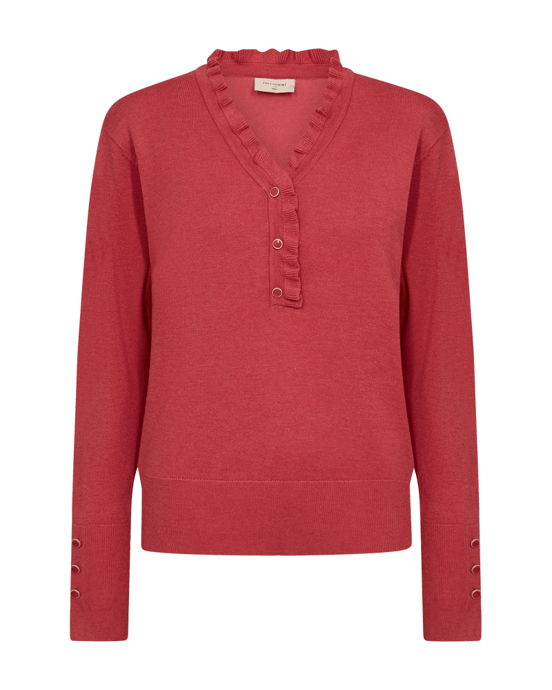 FQKatie V-Neck with Ruffle and Button Detail Baked Apple Melange Freequent