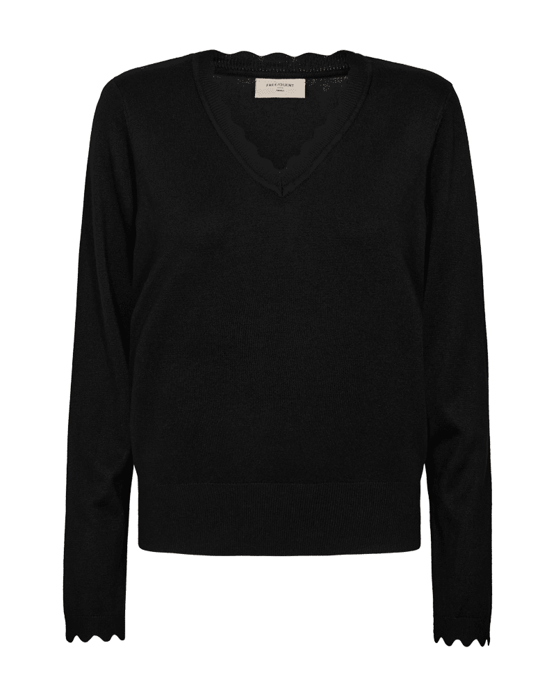 FQKatie Scalloped V-Neck Black Freequent
