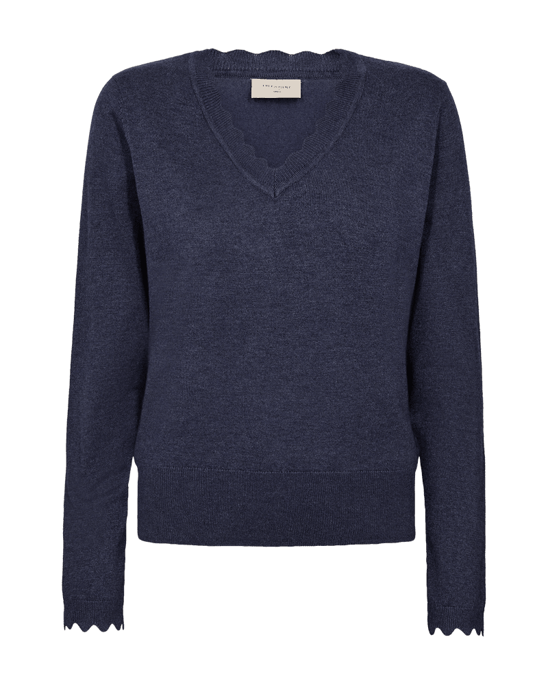 FQKatie Scalloped V-Neck Vintage Indigo Melange Freequent